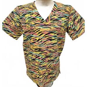 DELTA WOMENS‎ SIZE XSMALL SCRUB TOP BRIGHT ZEBRA STRIPES NEW WITH TAGS